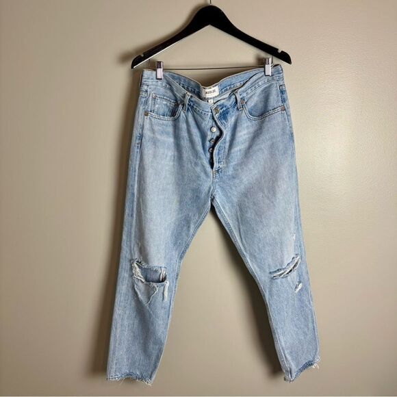 Agolde Jamie high rise classic distressed‎ slim fit button fly jeans size 32 - Picture 5 of 16